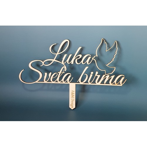 Personaliziran topper za sveto birmo z imenom in golobčkom Personaliziran topper za sveto birmo z imenom in golobčkom
