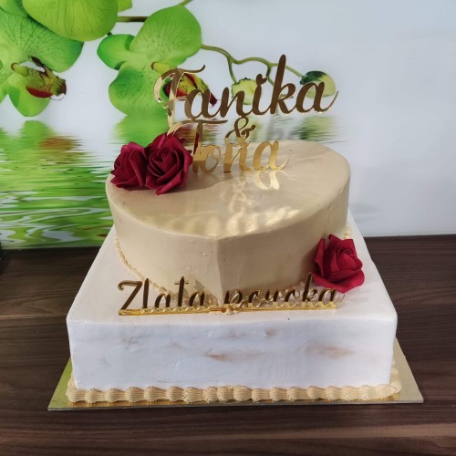 Napis za torto (topper) - Zlata poroka (pleksi steklo)